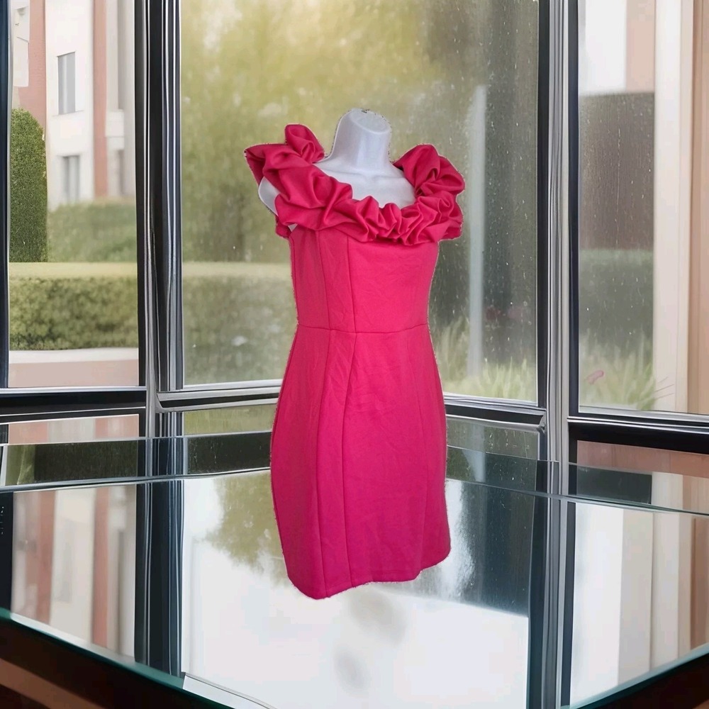 Windsor Dress L Fushia Ruffled Short Party Homecoming Bodycon Spandex Lined NWT